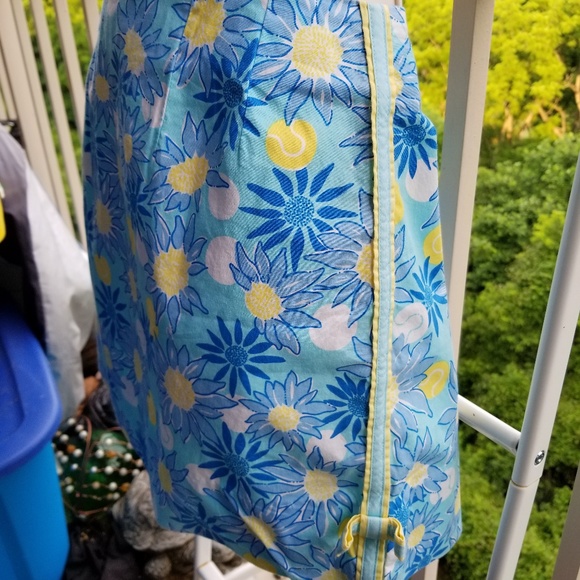 Lily Pulitzer Blue Yellow Floral Skirt Side Bows - Picture 3 of 8